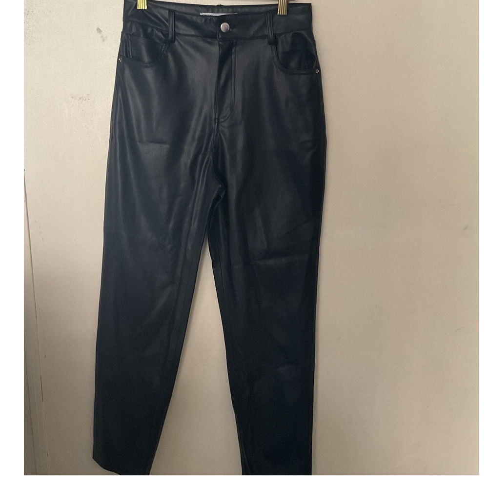 ZARA Pants Black High Rise Straight Leg Faux Leather Size 2 Night out Party - Picture 4 of 9